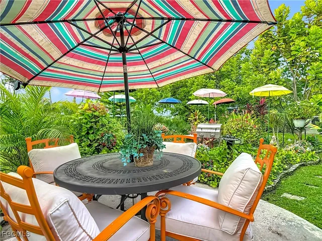 a view of a chairs and table in the patio