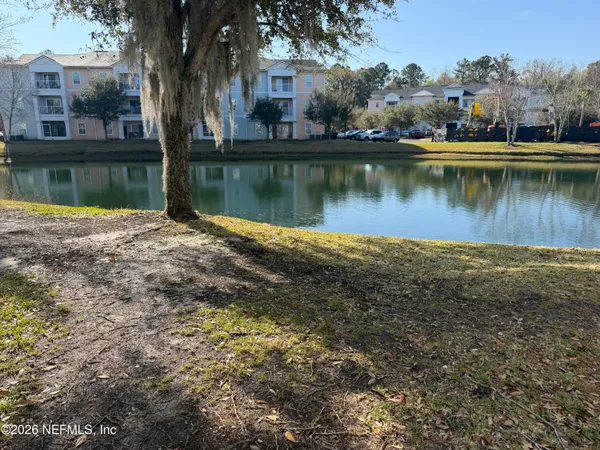 a view of a lake with houses
