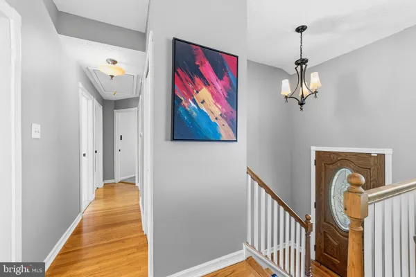 a view of a hallway with a flower pot