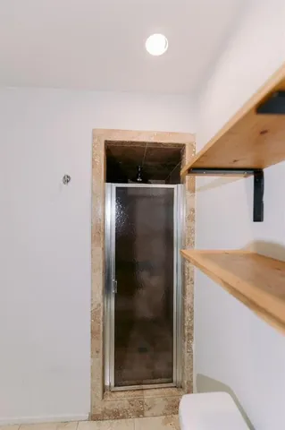 a bathroom with a shower