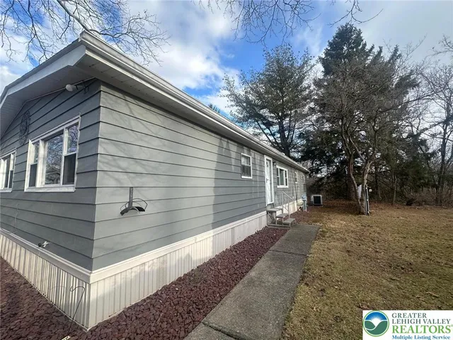 a view of backyard with a large tree