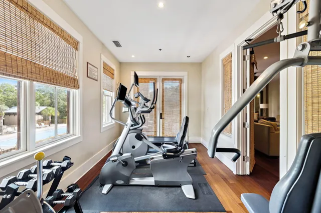 an aerial view of a house with a outdoor space
