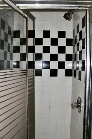 a black and white checkered floor