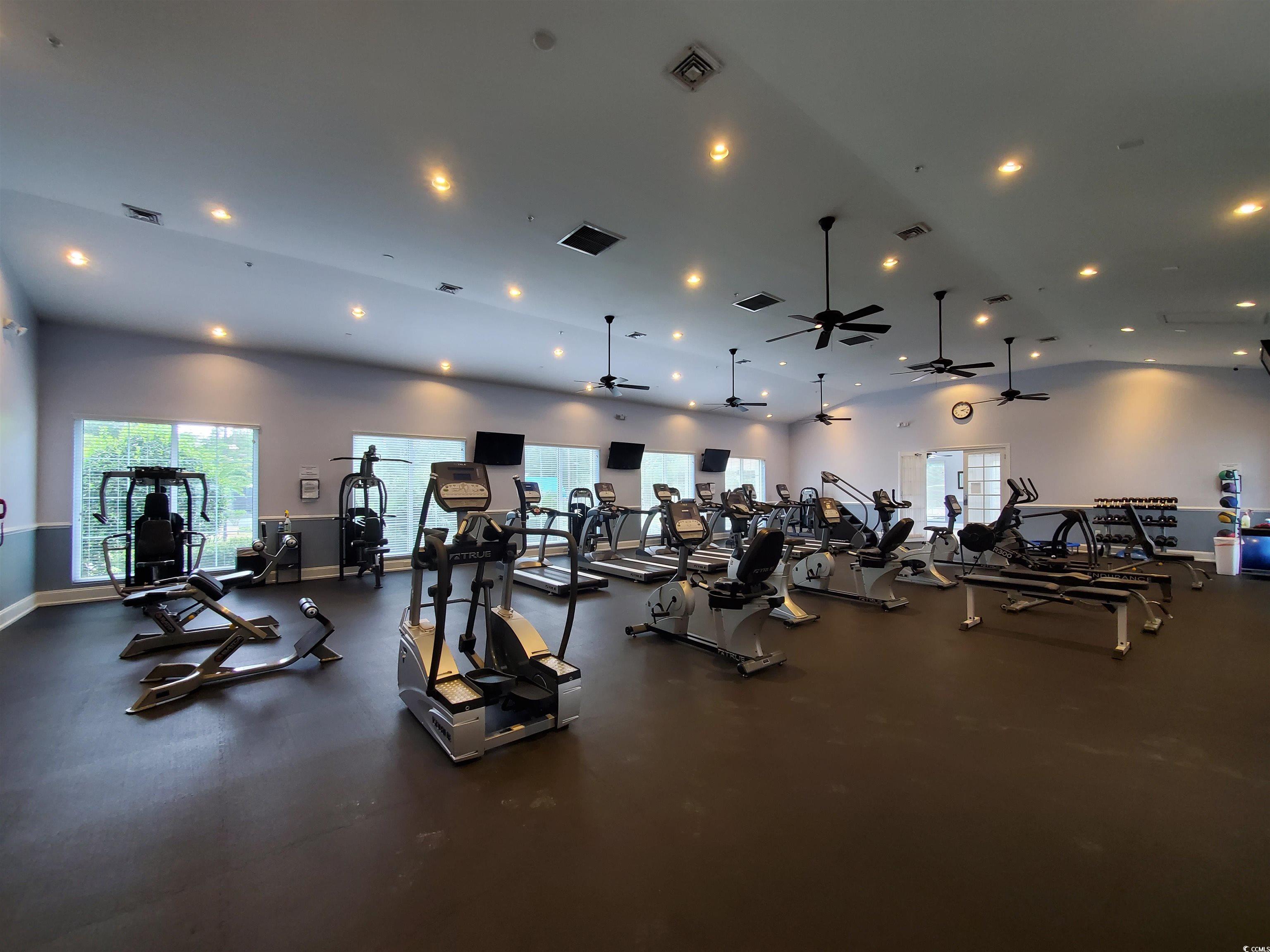 492 Grand Cypress Way Murrells Inlet, SC 29576 - Photo 38 of 40 Workout area with plenty of natural light, recessed lighting, and a ceiling fan