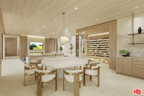 a view of a dining room with furniture and window