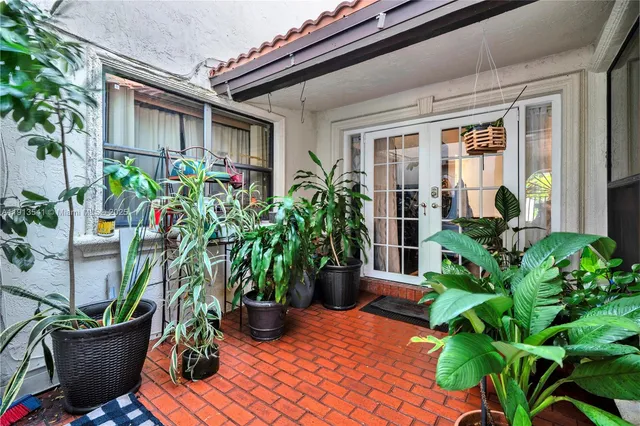 a potted plant sitting in front of a house