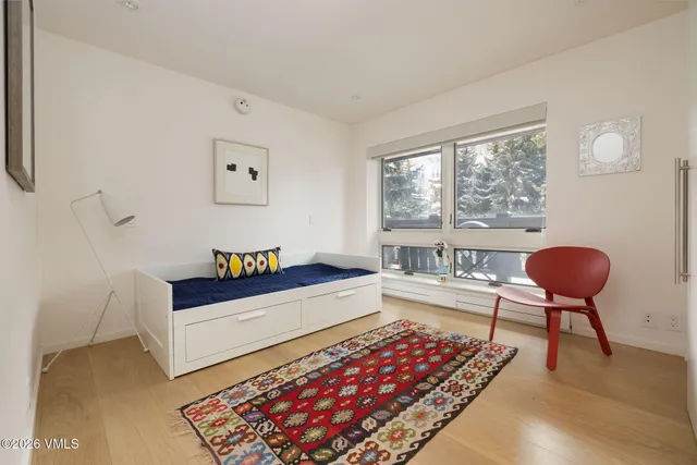 a living room with furniture and a rug
