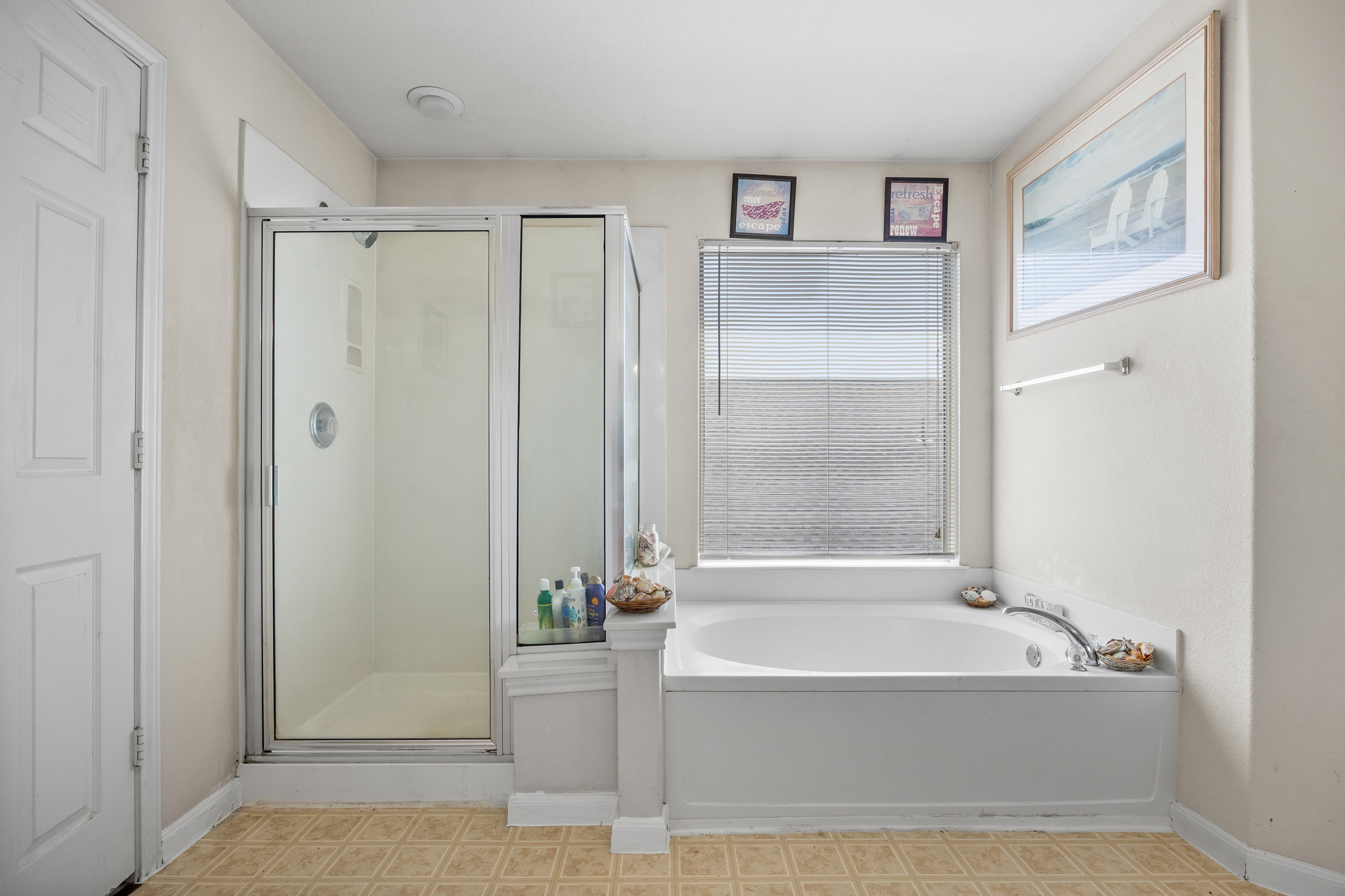 3502 Shiraz Loop Round Rock, TX 78665 - Photo 18 of 23 Bathroom featuring a shower stall, a bath, and light floors
