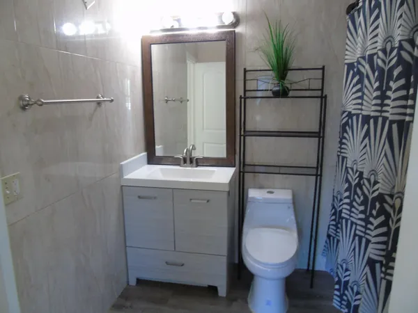 a bathroom with a toilet a sink and mirror