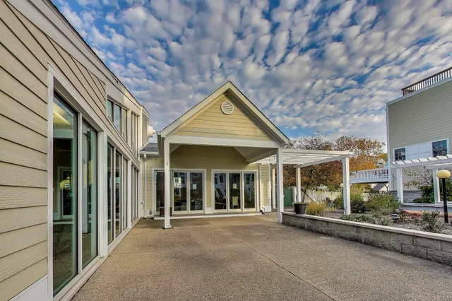 a view of a building with a balcony