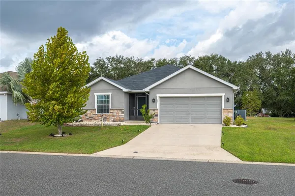 a front view of house with yard and green space