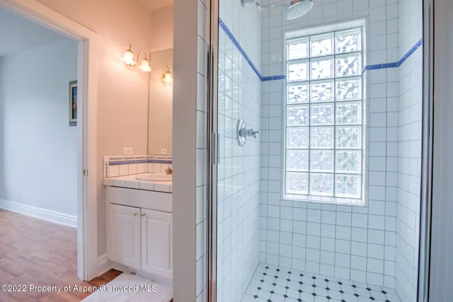 a bathroom with a shower