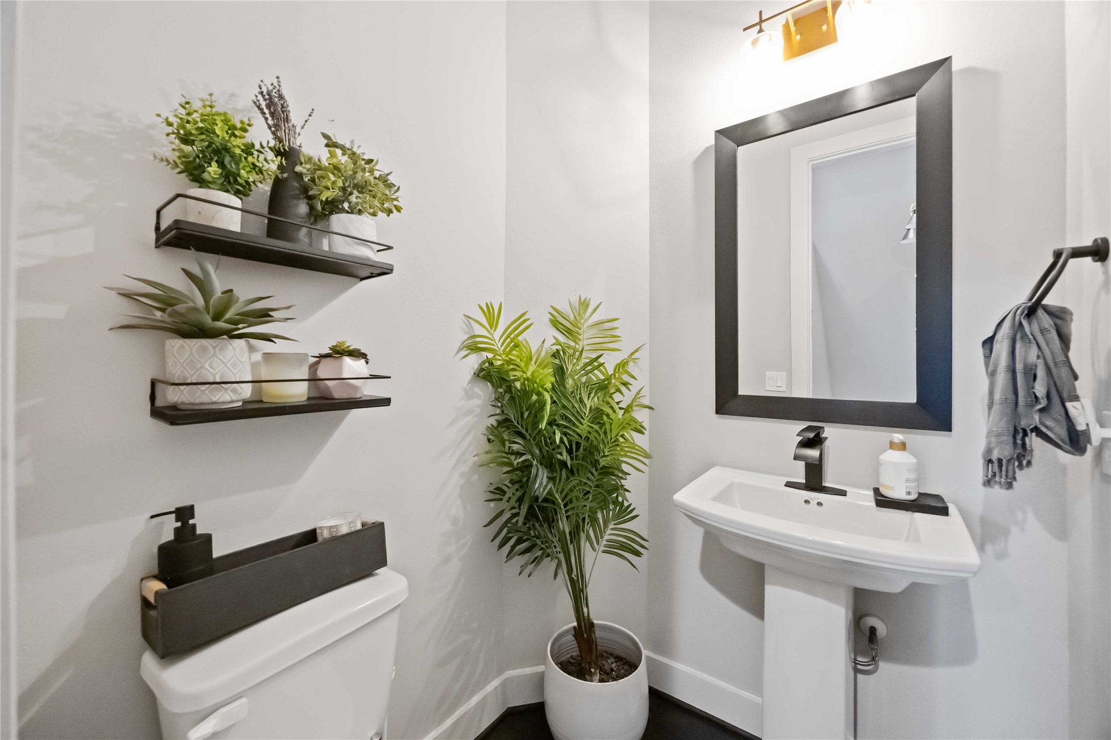 4235 Allen Street Houston, TX 77007 - Photo 11 of 23 a bathroom with a sink a mirror and a potted plant