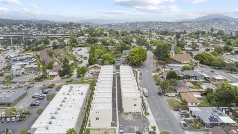 a view of a city and mountains