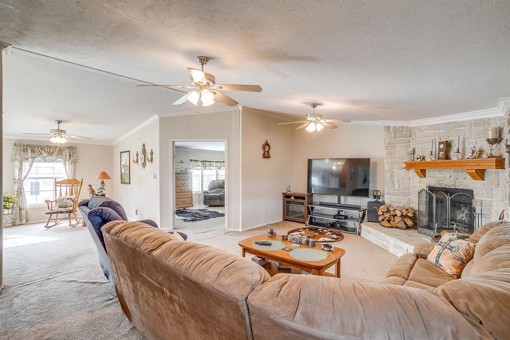 6724 Midway Road Springtown, TX 76082 - Photo 10 of 39 a living room with fireplace furniture and a flat screen tv