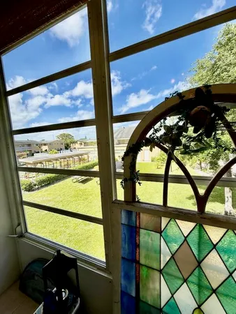 a view of a glass door