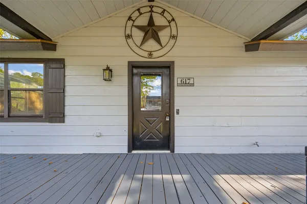 a view of a wooden door