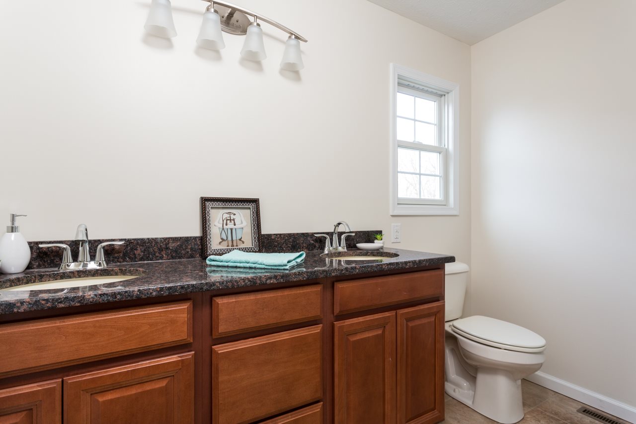 227 Harriston Road Grottoes, VA 24441 - Photo 12 of 25 a bathroom with a granite countertop sink a toilet and mirror