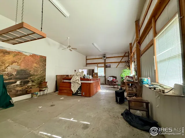 a view of a garage with furniture