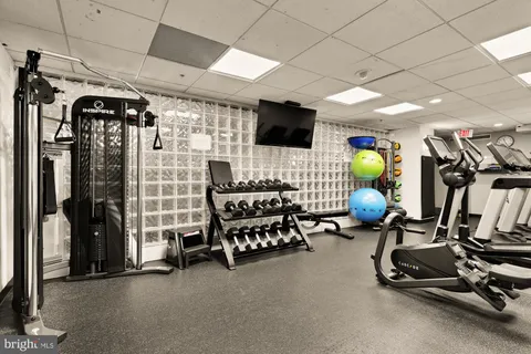 a view of a room with gym equipment