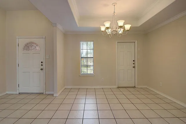 a view of a livingroom with a chandelier