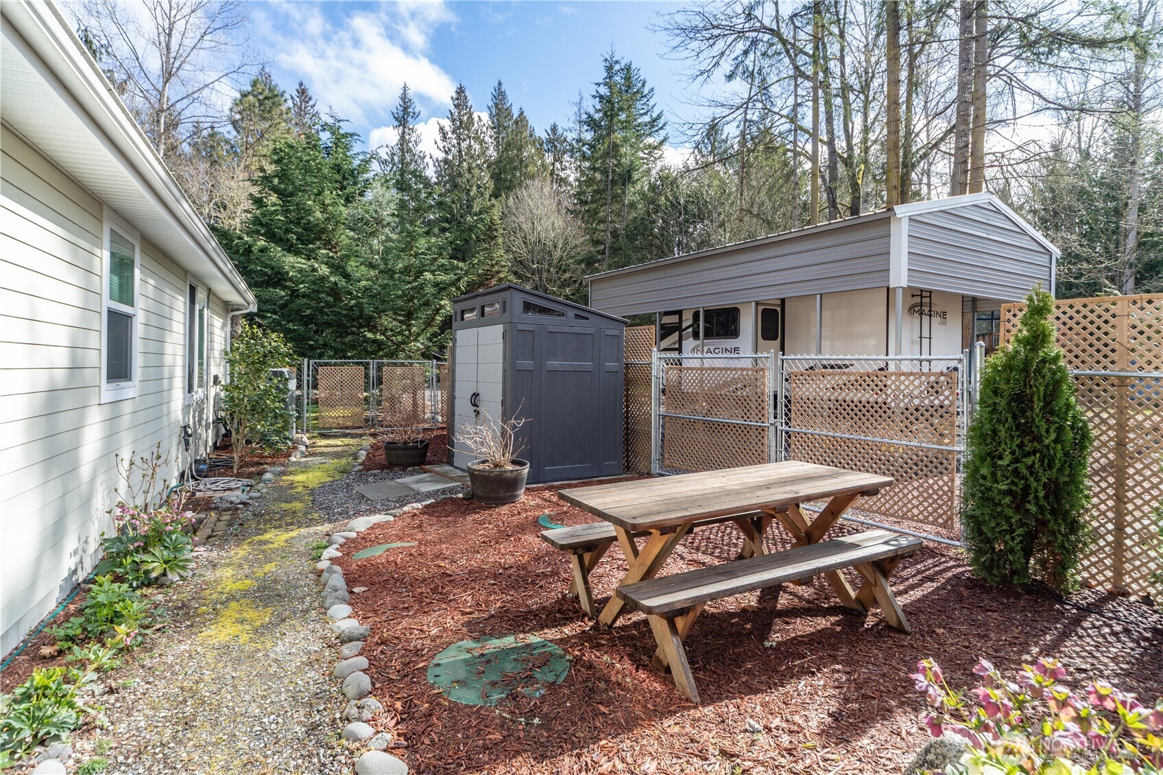 346 Dungeness Meadows Sequim, WA 98382 - Photo 26 of 36 a view of a backyard with a patio