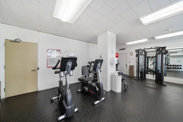 a view of a room with gym equipment