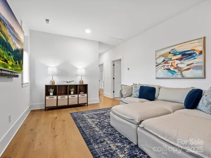 a living room with furniture and a rug