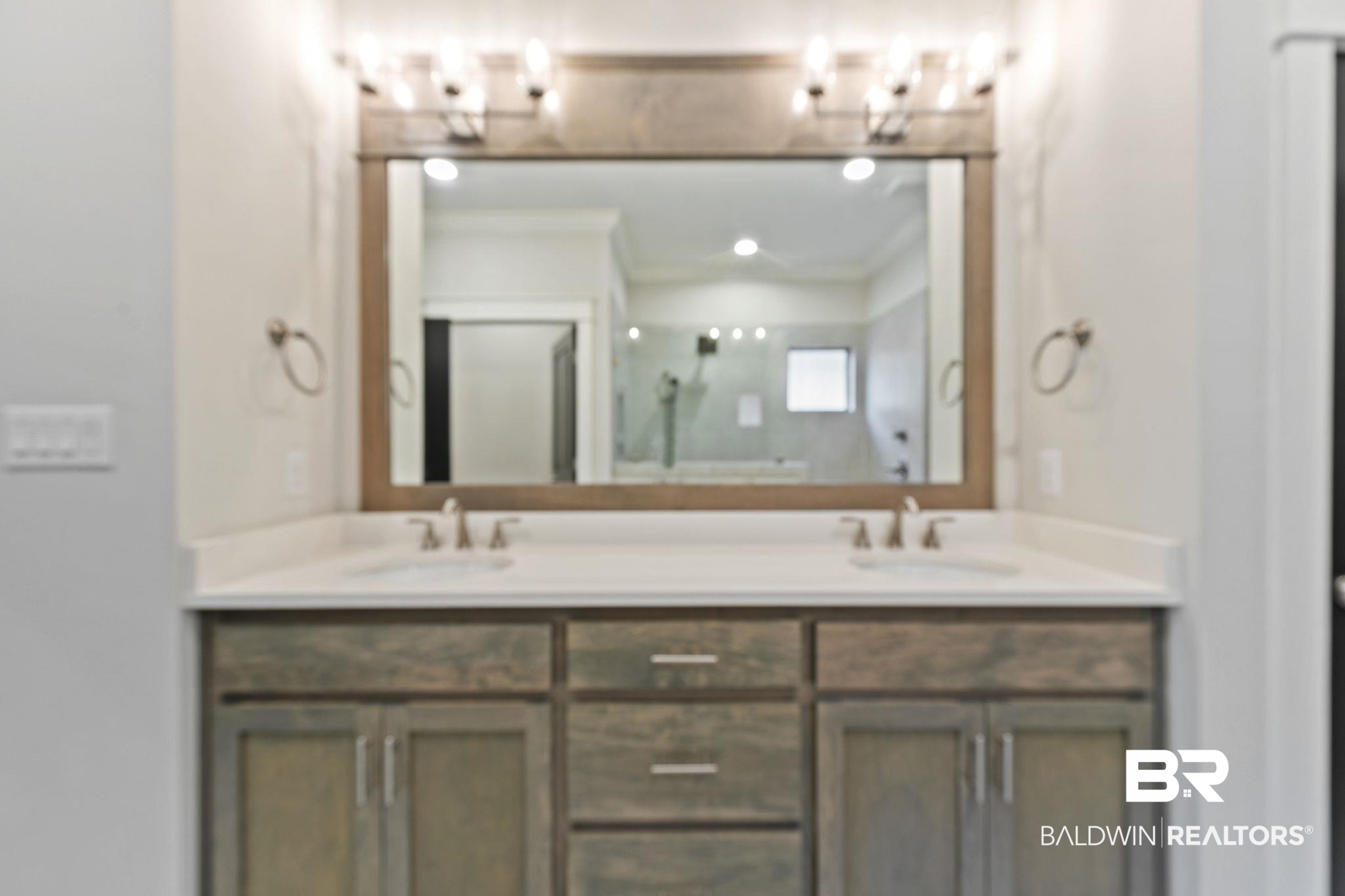 31654 Canopy Loop Daphne, AL 36527 - Photo 34 of 64 Bathroom featuring double vanity, a stall shower, and crown molding