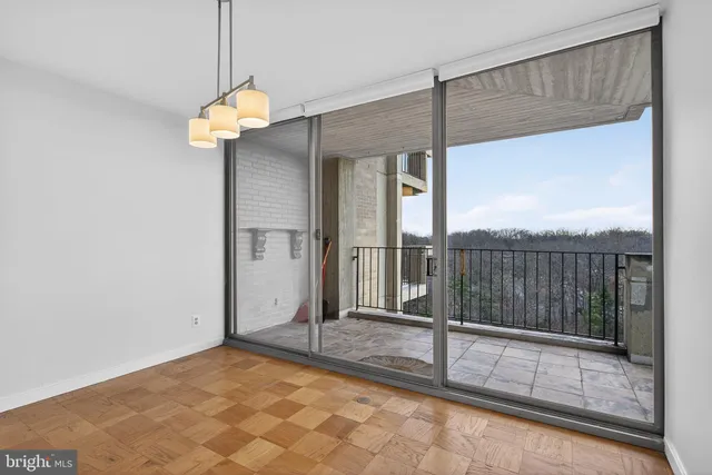 a view of a balcony with city view