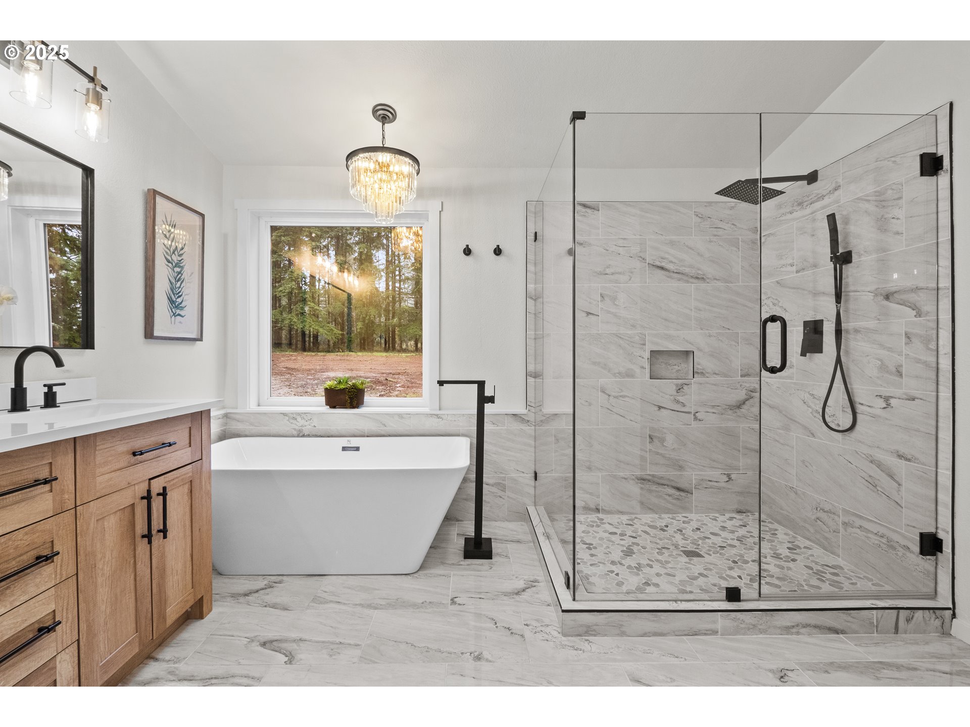 15776 South Pierce Road Molalla, OR 97038 - Photo 17 of 29 a spacious bathroom with a granite countertop sink mirror a bathtub and shower