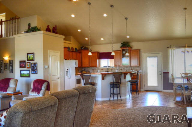 1575 15 Road Loma, CO 81524 - Photo 4 of 30 a living room with stainless steel appliances kitchen island granite countertop furniture a rug a fireplace and a kitchen view