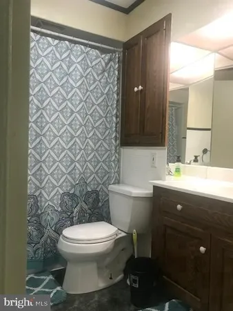 a white toilet sitting next to a shower curtain