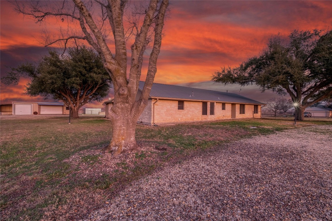 a view of a house with yard and a tree