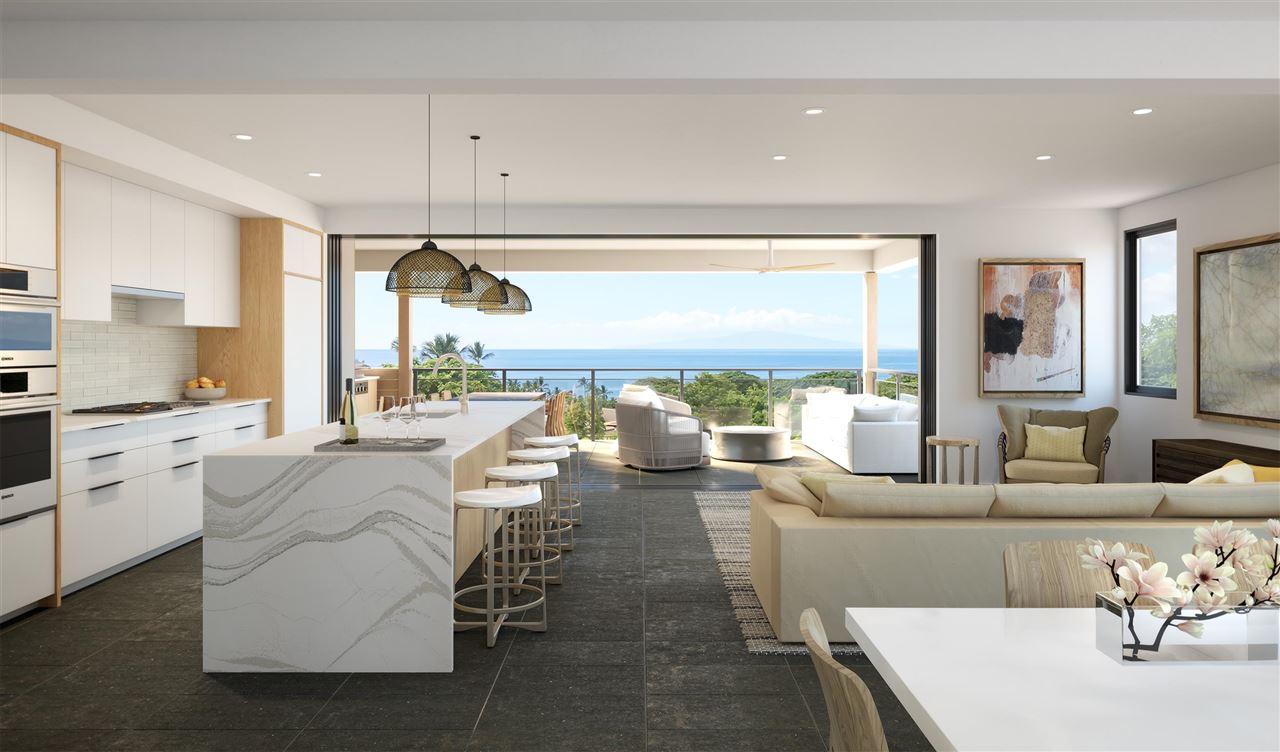 78 Kai Malu Drive, Unit 102 Kihei, HI 96753 - Photo 6 of 8 a living room with furniture large windows and kitchen view