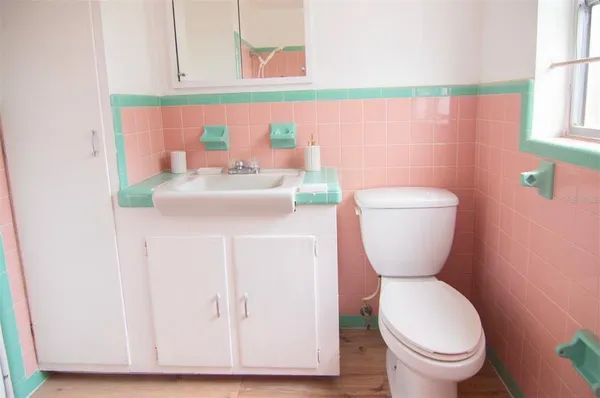 a bathroom with a toilet a sink and a mirror