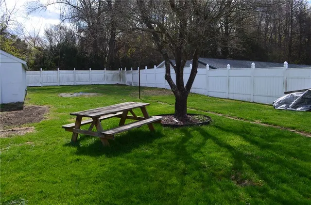 a park view with a bench and trees