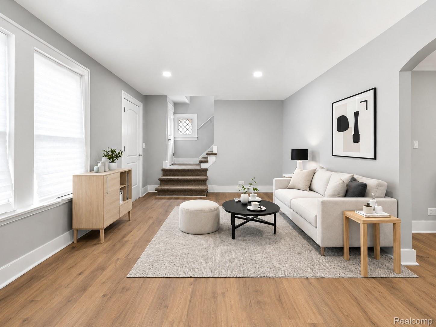 9175 Devonshire Road Detroit, MI 48224 - Photo 4 of 23 Living area featuring wood-finish flooring, recessed lighting, and light-toned walls