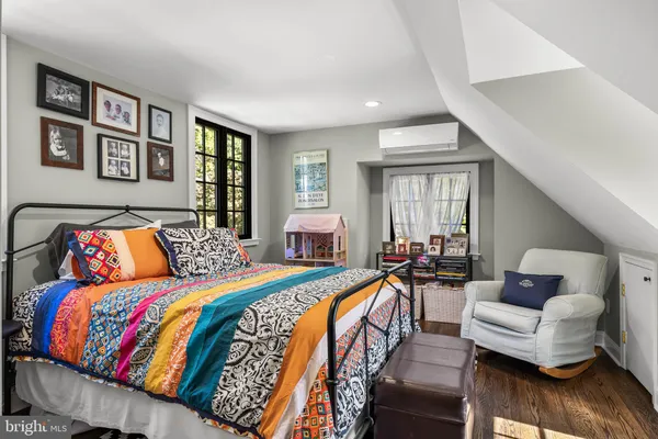 a bedroom with furniture and a wooden floor
