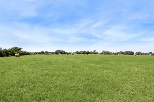 a view of a green field with clear sky