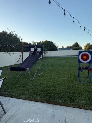 a view of a garden with an outdoor space