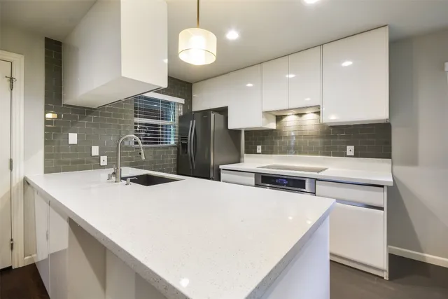 a view of hallway with a large window