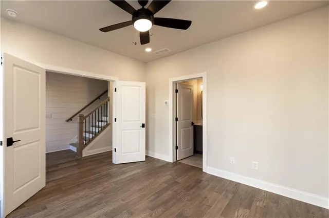 a view of entryway with wooden floor