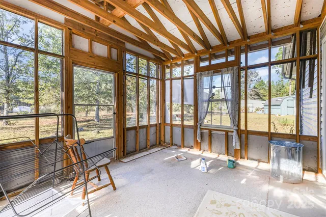a living room with a large window