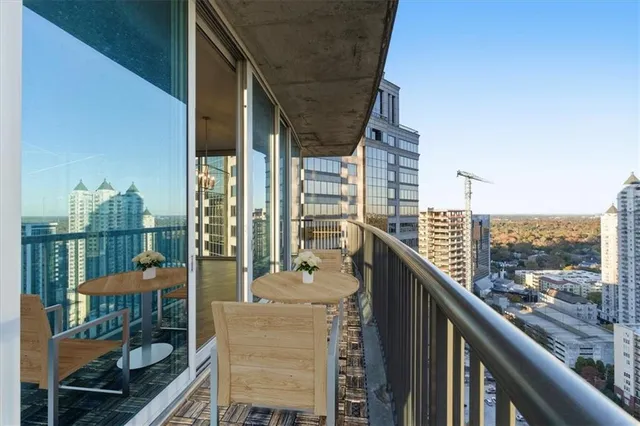 a balcony with city view