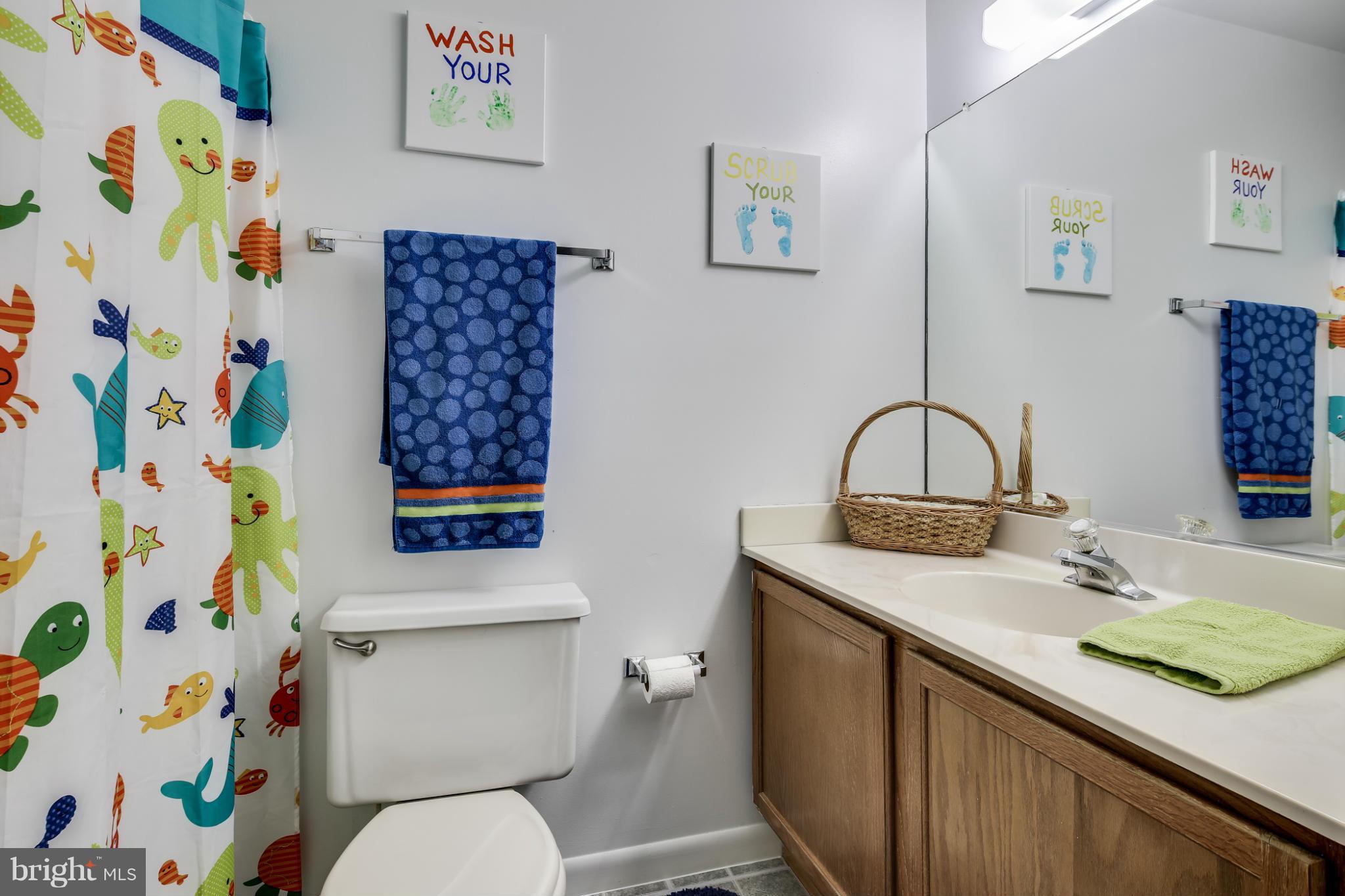 27 Robin Ridge Court Baltimore, MD 21234 - Photo 14 of 18 a bathroom with a sink a toilet and a shower curtain
