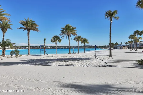 a view of a street with palm trees