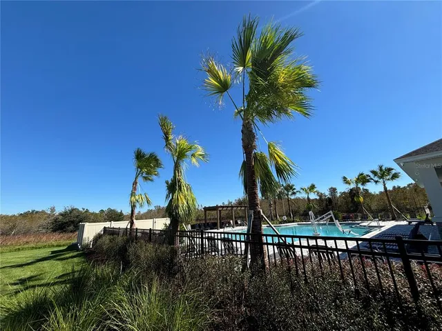 a view of a swimming pool with a lounge chair