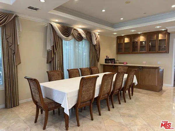 a view of a dining area with furniture