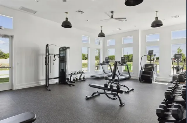 a view of a room with gym equipment